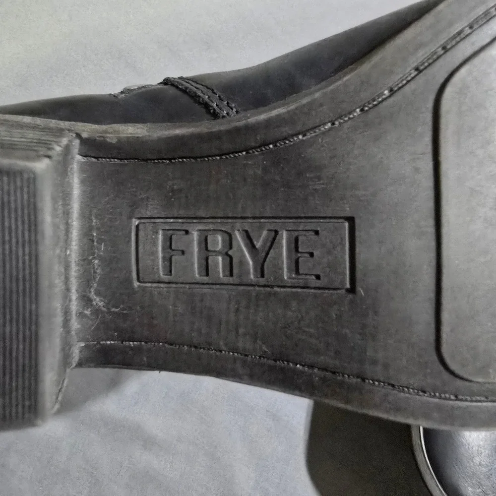 Frye Leather Ankle Boots Women 8.5 Black Block Heel Side Zip 3471729-BLK